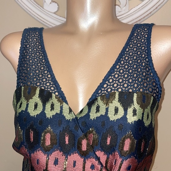 Anthropologie HD Paris womens blouse 12 large Yana Jacquard Peplum Blue Metallic - Picture 5 of 13